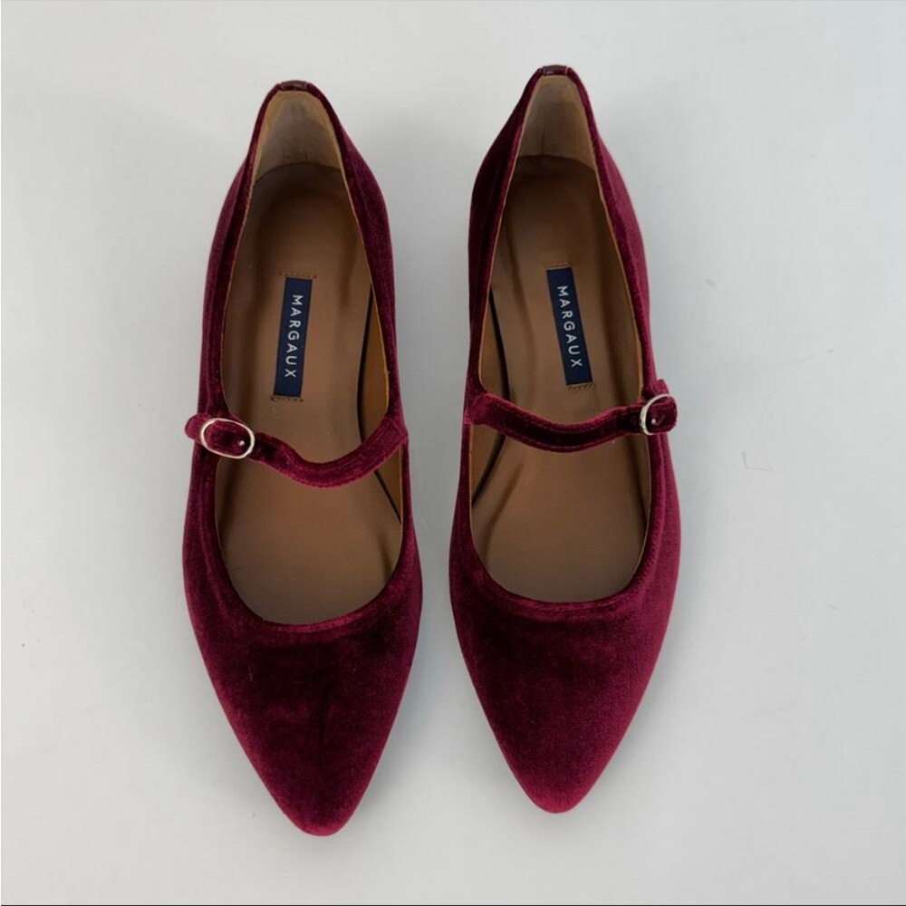 Margaux The Mary Jane Velvet Flats Shoes Burgundy Dark Red Pointed Toe 37.5M